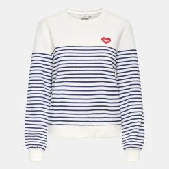 Outlet Sweat col rond à rayures avec imprimé coeur Femme Femme Pull, Gilet, Sweat