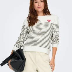 New Sweat col rond à rayures avec imprimé coeur Femme Femme Pull, Gilet, Sweat