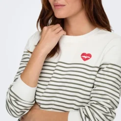 New Sweat col rond à rayures avec imprimé coeur Femme Femme Pull, Gilet, Sweat