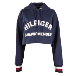 Online Sweat crop top bleu Femme Femme Pull, Gilet, Sweat