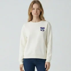 Sale Sweat mane col rond avec broderie fleur Femme Femme Pull, Gilet, Sweat