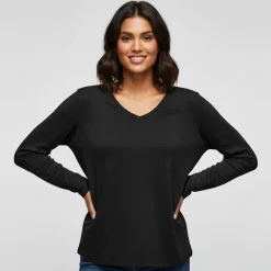 T shirt manches longues col V à paillettes karanda red Femme Femme Haut, Chemise