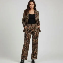 Outlet Tailleur imprimé animal doublure chocolat Femme Femme Veste, Doudoune, Manteau