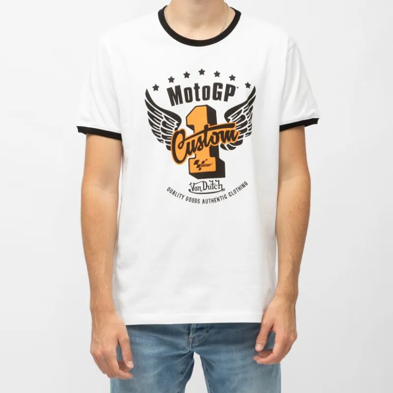 Outlet Tee shirt logo moto gp imprimé n°1 ailé col rond noir Homme Homme Tee Shirt