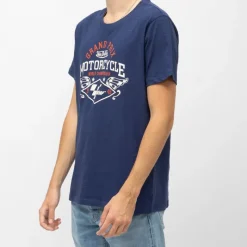 Clearance Tee shirt bleu marine coton logo Grand Prix moto gp world championship Homme Homme Tee Shirt