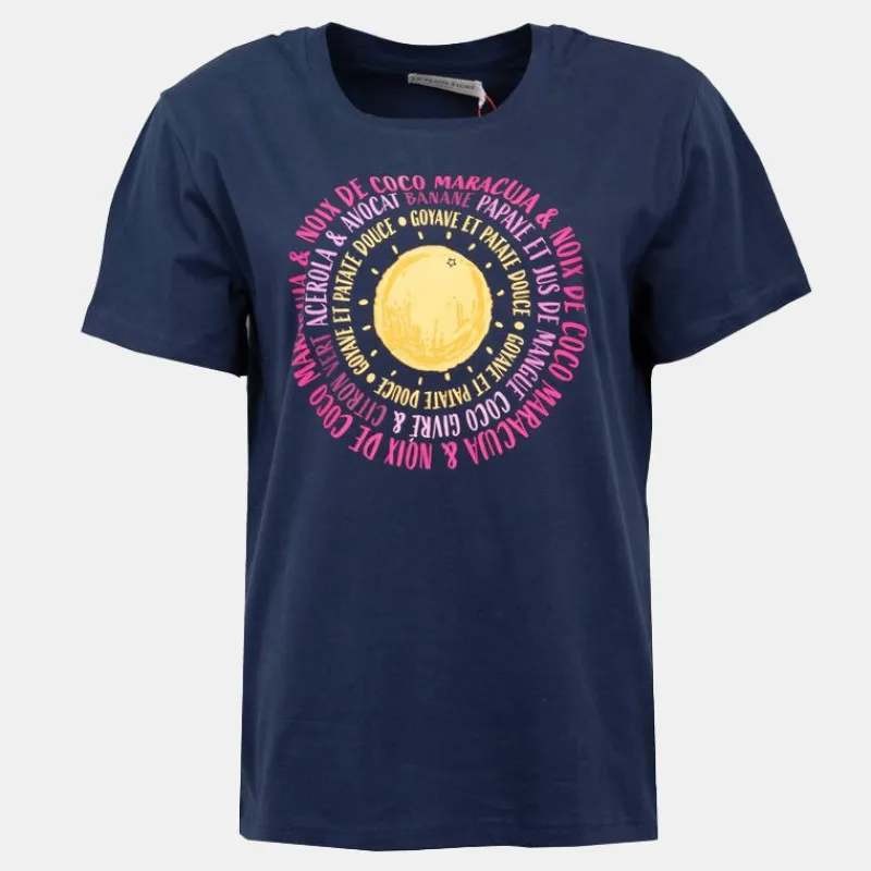 Discount Tee shirt bleu marine coton Soleil Femme Femme Haut, Chemise|Tee Shirt