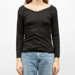 Hot Tee shirt chaud col V à dentelle kalou Femme Femme Tee Shirt|Haut, Chemise