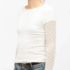 Best Tee shirt col bateau à dentelle manches longues thell Femme Femme Haut, Chemise|Tee Shirt