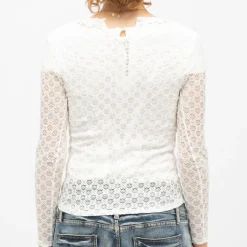 Best Tee shirt col bateau à dentelle manches longues thell Femme Femme Haut, Chemise|Tee Shirt