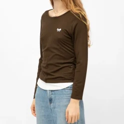 Best Tee shirt col bateau aliona avec zip noeud brodé Femme Femme Tee Shirt|Haut, Chemise