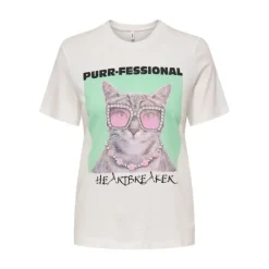 Tee shirt col rond hariettte avec chat à lunettes Femme Femme Haut, Chemise