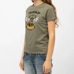 Sale Tee shirt col rond jersey imprimé roue ailée moto GP racing team Femme Femme Haut, Chemise|Tee Shirt