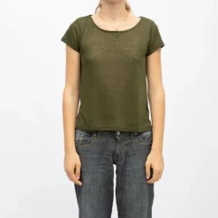 Hot Tee shirt col rond tissu chiné fil doré Femme Femme Tee Shirt|Haut, Chemise