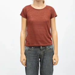 Sale Tee shirt col rond tissu chiné fil doré Femme Femme Haut, Chemise|Tee Shirt