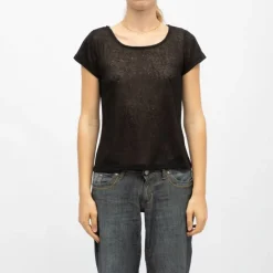 Outlet Tee shirt col rond tissu chiné fil doré Femme Femme Tee Shirt|Haut, Chemise