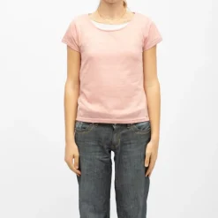 Sale Tee shirt col rond tissu chiné fil doré Femme Femme Tee Shirt|Haut, Chemise