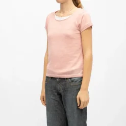 Sale Tee shirt col rond tissu chiné fil doré Femme Femme Tee Shirt|Haut, Chemise