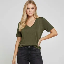 Sale Tee shirt col V à pailettes Harly Femme Femme Haut, Chemise|Tee Shirt