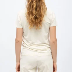 Hot Tee shirt col v ecru rayé dore kayla Femme Femme Haut, Chemise|Tee Shirt