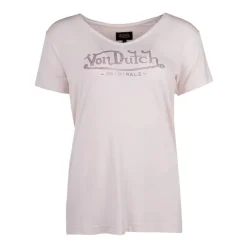 New Tee shirt col V fluide strass logo Femme Femme Tee Shirt|Haut, Chemise