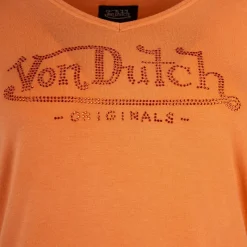 New Tee shirt col V fluide strass logo Femme Femme Tee Shirt|Haut, Chemise