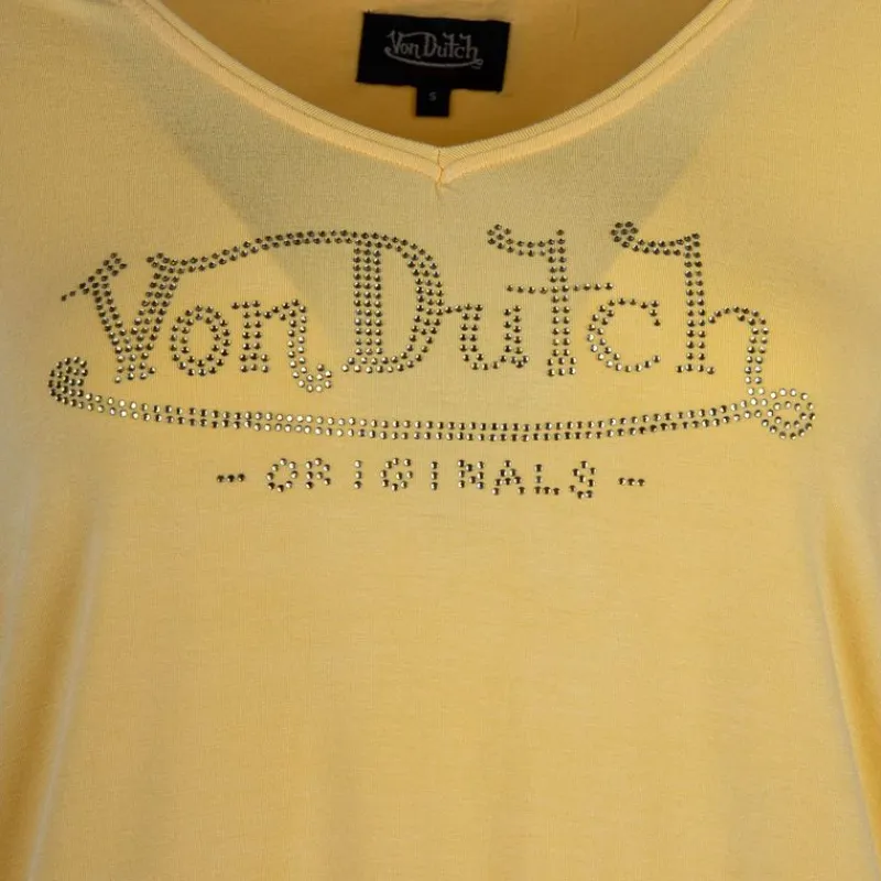 Best Tee shirt col V fluide strass logo Femme Femme Tee Shirt|Haut, Chemise