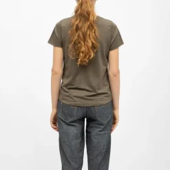 Clearance Tee shirt col v glowy khaki manches courtes Femme Femme Haut, Chemise|Tee Shirt