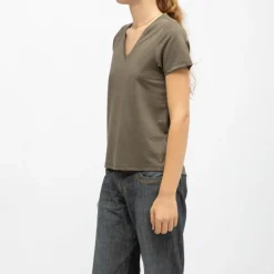 Clearance Tee shirt col v glowy khaki manches courtes Femme Femme Haut, Chemise|Tee Shirt