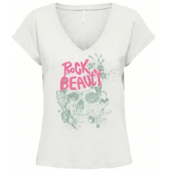 Best Tee shirt col v inscription rock beauty Femme Femme Haut, Chemise