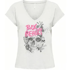New Tee shirt col v inscription rock beauty Femme Femme Haut, Chemise
