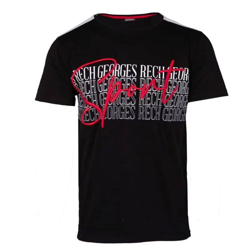 Hot Tee shirt coton bandes épaules texte Sport brodé Homme Homme Tee Shirt|Vetements De Sports Homme