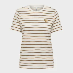 Tee shirt coton bio Liva marinière avec coeur argenté Femme Femme Tee Shirt|Haut, Chemise