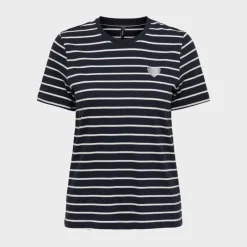 New Tee shirt coton bio Liva marinière avec coeur argenté Femme Femme Haut, Chemise|Tee Shirt