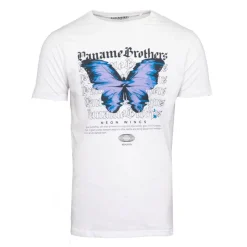 Clearance Tee shirt coton imprimé papillon glitch avec textes Homme Homme Tee Shirt