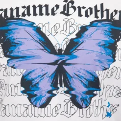 Clearance Tee shirt coton imprimé papillon glitch avec textes Homme Homme Tee Shirt