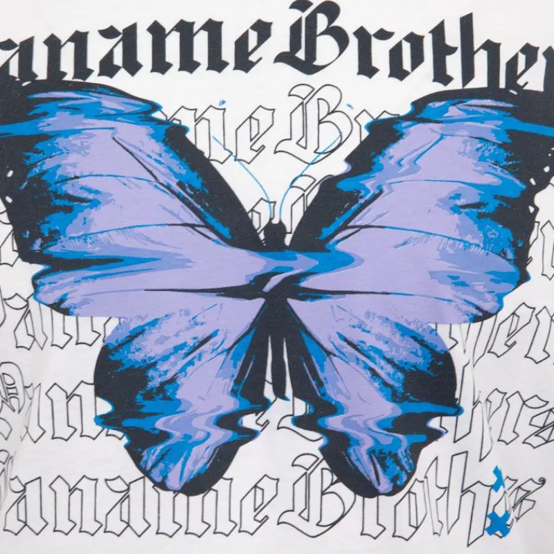 Clearance Tee shirt coton imprimé papillon glitch avec textes Homme Homme Tee Shirt