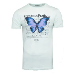 Clearance Tee shirt coton imprimé papillon glitch avec textes Homme Homme Tee Shirt