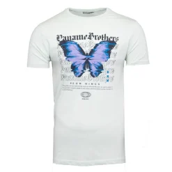 Outlet Tee shirt coton imprimé papillon glitch avec textes Homme Homme Tee Shirt
