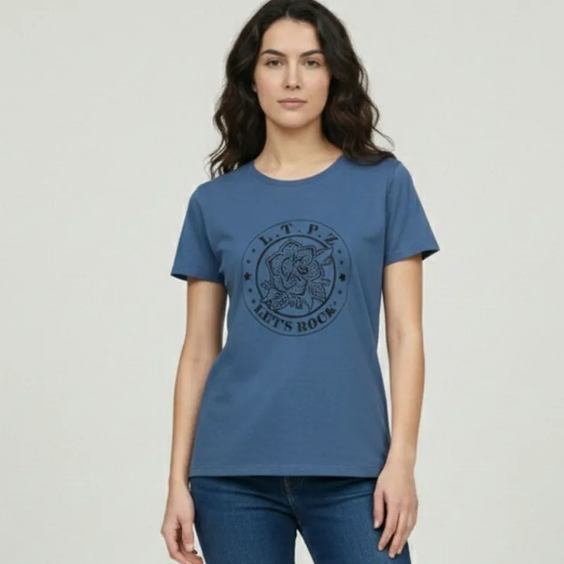 Discount Tee shirt coton oxford avec blason imprimé Femme Femme Haut, Chemise|Tee Shirt