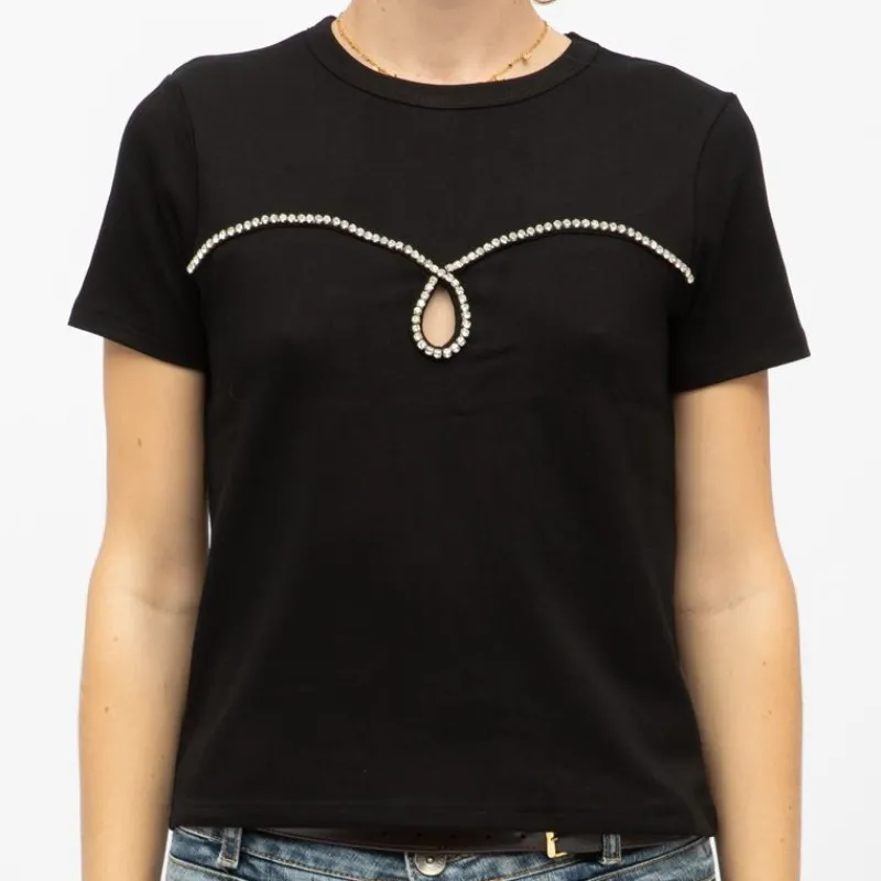 Sale Tee shirt coton twila à strass avec ouverture avant Femme Femme Tee Shirt|Haut, Chemise