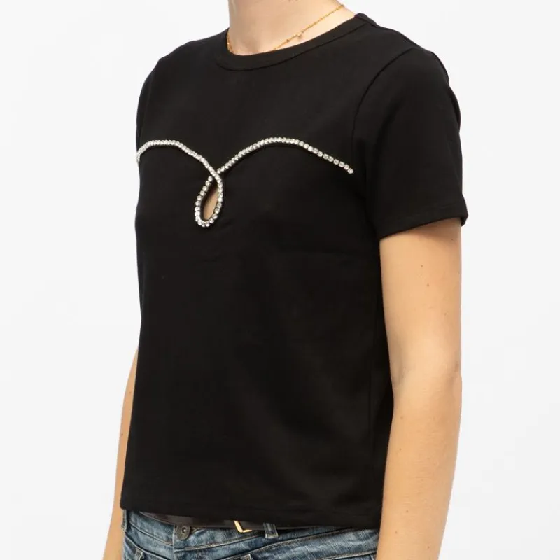 Sale Tee shirt coton twila à strass avec ouverture avant Femme Femme Tee Shirt|Haut, Chemise