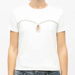 Tee shirt coton twila à strass avec ouverture avant Femme Femme Haut, Chemise|Tee Shirt