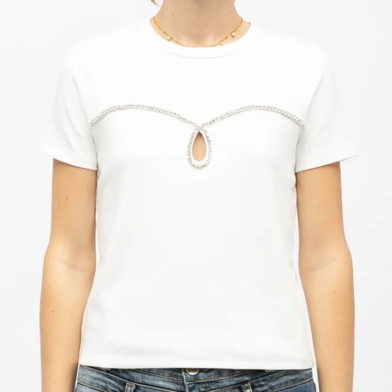 Tee shirt coton twila à strass avec ouverture avant Femme Femme Haut, Chemise|Tee Shirt