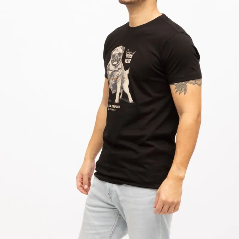 Clearance Tee shirt coton uni doggy imprimé carlin Homme Homme Tee Shirt