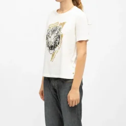 Outlet Tee shirt crème imprimé tigre Femme Femme Haut, Chemise|Tee Shirt