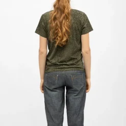 New Tee shirt imprimé léopard ziana khaki col v Femme Femme Haut, Chemise|Tee Shirt