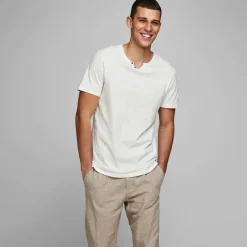 Hot Tee shirt jersey col v boutonné Homme Homme Tee Shirt