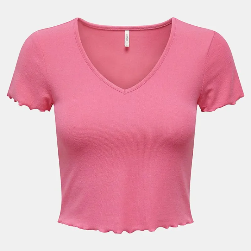 New Tee shirt kika crop top col v Femme Femme Haut, Chemise|Tee Shirt