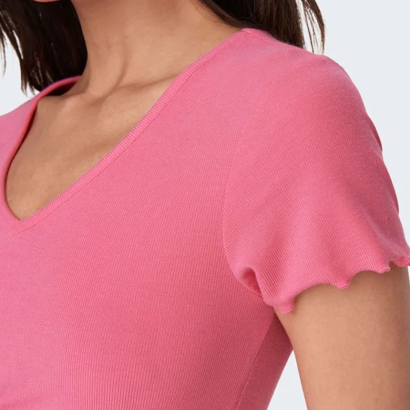 New Tee shirt kika crop top col v Femme Femme Haut, Chemise|Tee Shirt