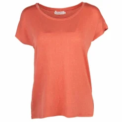 Outlet Tee shirt liseré doré fluide à manches courtes Femme Femme Haut, Chemise|Tee Shirt
